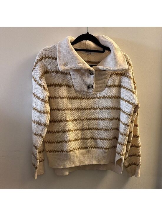 Madewell Sweaters - Madewell Cream and Brown Striped Turtleneck Sweater